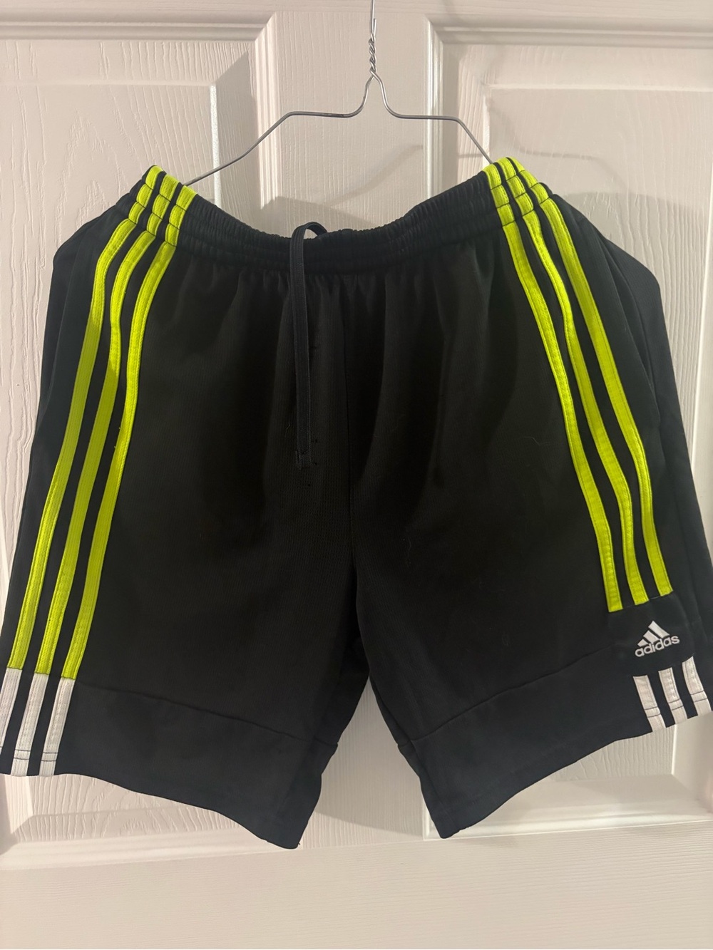 adidas Men’s Black Athletic Shorts with Neon Yellow Stripes